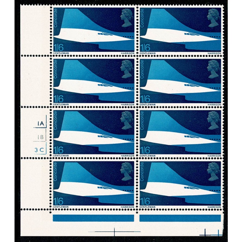 1969 Concorde 9d Cyl. 2A 1B 1C 1D no dot bottom left block of eight.