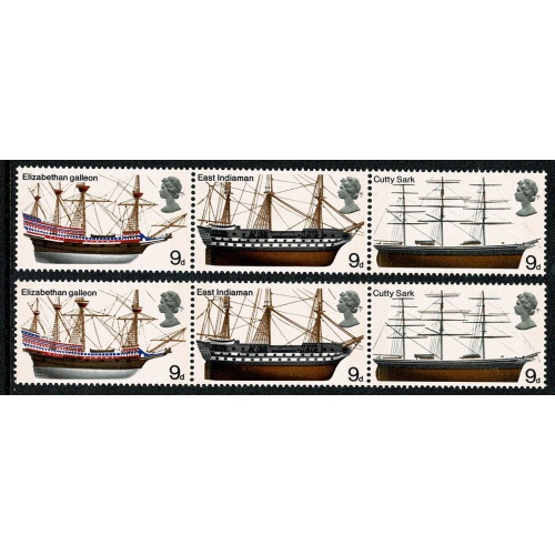 1969 Ships. 9d. SHIFT OF RED UPWARDS.