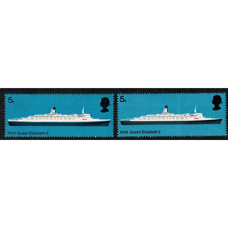 1969 Ships 5d. SHIFT OF BLACK. SG 778 var