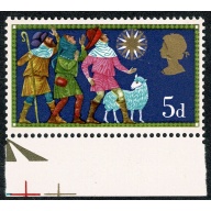 1969 Christmas 5d.  SHIFT OF EMBOSSING. SG 813 var