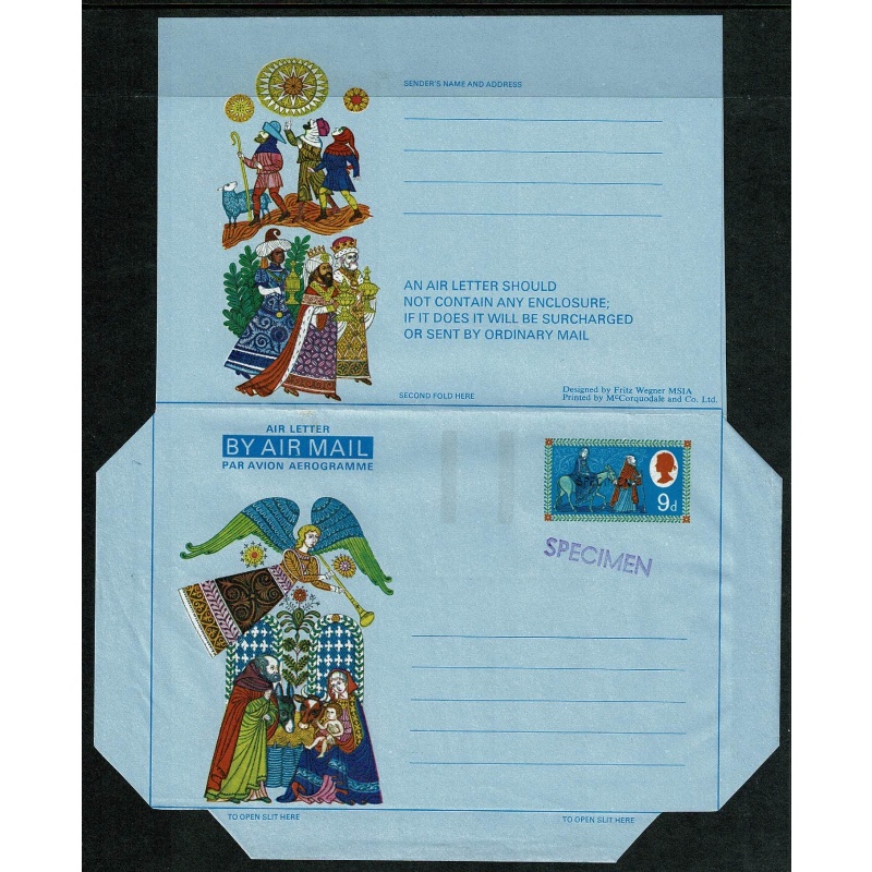 1969 Christmas Airletter. SPECIMEN overprint