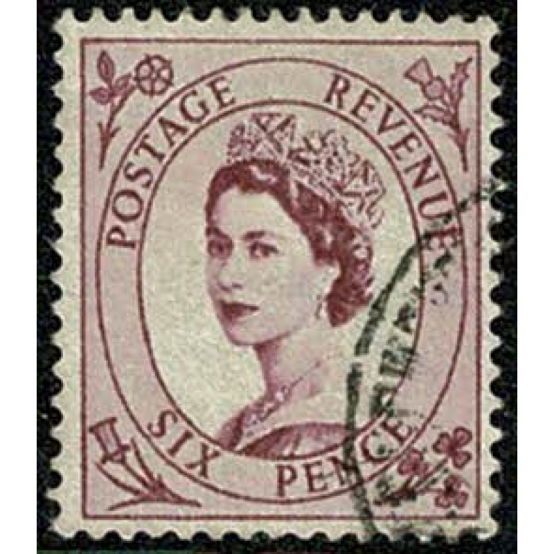 1954 Tudor Crown Wmk 6d reddish purple . Very Fine Used single. SG 523