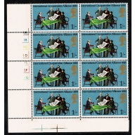 1970 General Anniversaries 1/- Cylinder 1A 1B 1C 1D 1E 2F 1G 1H p2 no dot block of 8. SG 821
