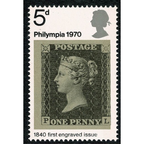 1970 Philympia 5d. SHIFT OF GREY BLACK to right. SG 835 var
