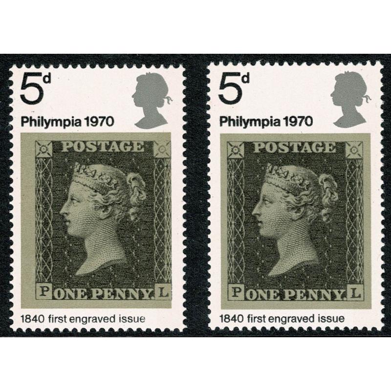 1970 Philympia 5d. SHIFT OF GREY BLACK to right. SG 835 var