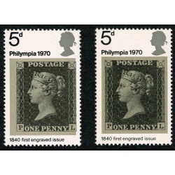 1970 Philympia 5d. SHIFT OF GREY BLACK to right. SG 835 var