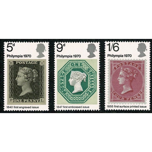 1970 "Philympia". Set of 3 values ALL MISSING PHOSPHOR. SG 835-837y