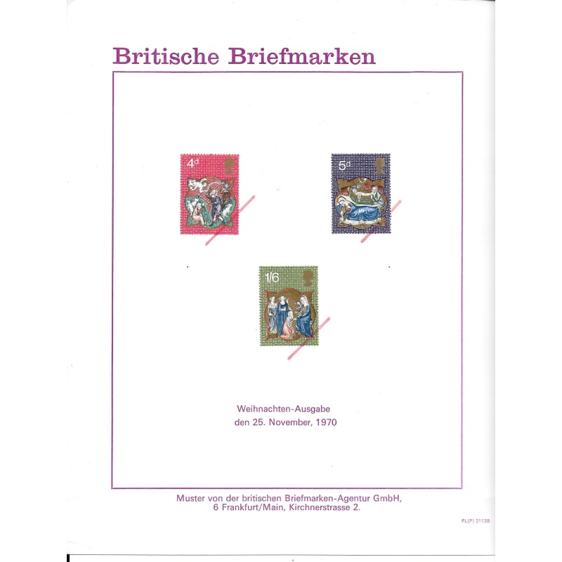 1970 Christmas. Set on GPO German Publicity Card.