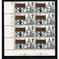 1970 Cottages 5d. Cyl. 1A 1B 1C 1D 1E 1F 1G 1H no dot. block of eight. SG 815
