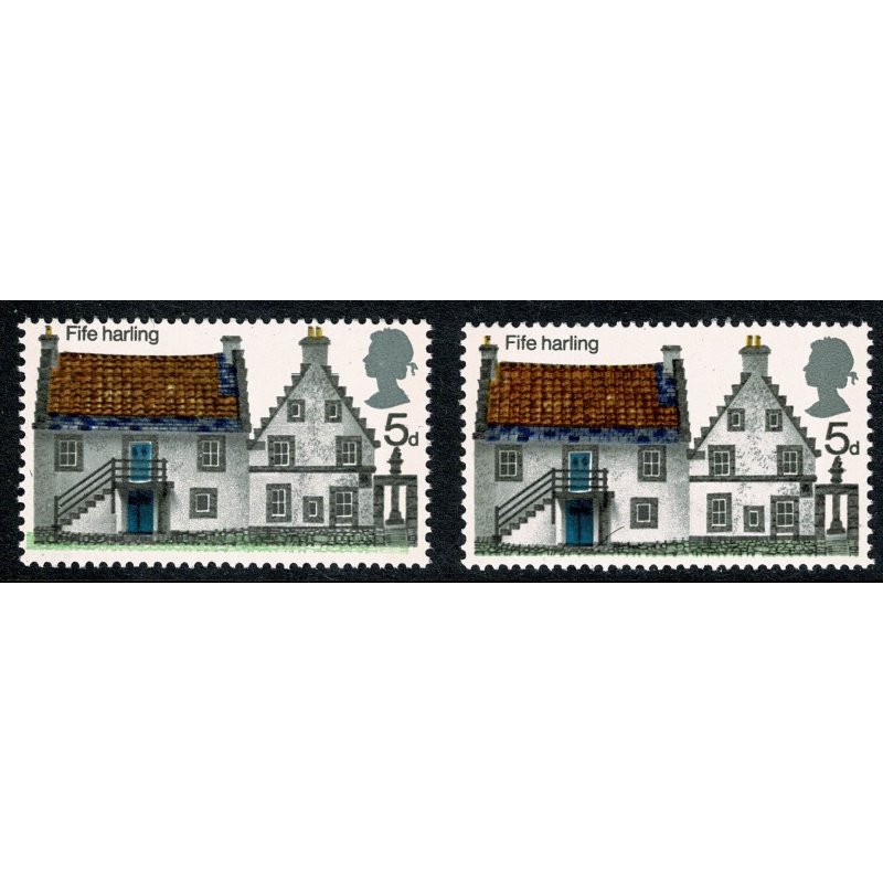 1970 Cottages 5d. SHIFT OF GREEN ERROR. SG 815 var.