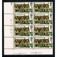 1970 Cottages 9d. Cyl. 1A 1B 1C 1D 1E 1F no dot. block of eight. SG 816