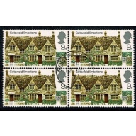 1970 Cottages 9d. Fine Used block of four SG 816