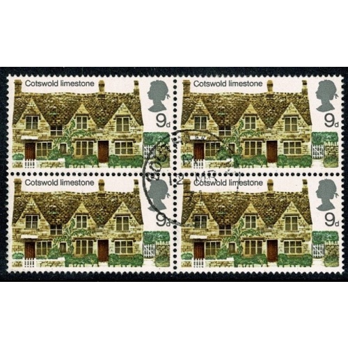 1970 Cottages 9d. Fine Used block of four SG 816
