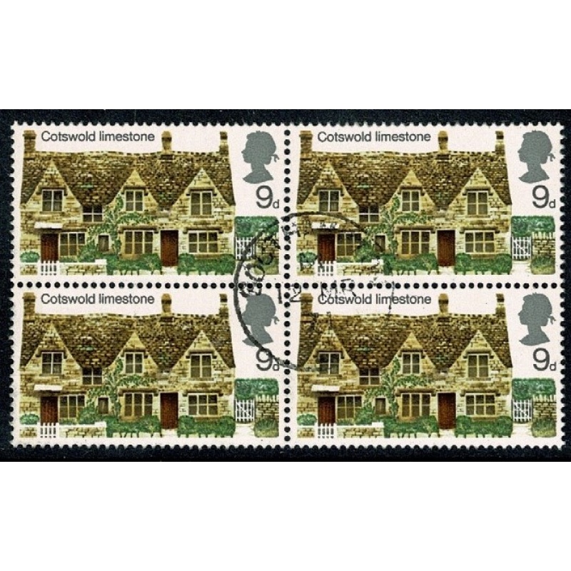 1970 Cottages 9d. Fine Used block of four SG 816
