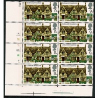 1970 Cottages 9d Cyl. 1A 1B 1C 1D 1E 1F no dot. Block of Eight.