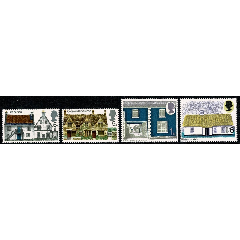 1970 Cottages. MISSING PHOSPHOR. Set of 4 values SG 815-818y