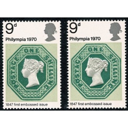 1970 Philympia 9d. SHIFT OF STONE to left. SG 836 var