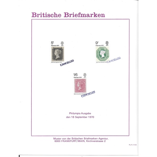 1970 Philympia. Set on GPO German Publicity Card.