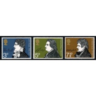 1971 Literary Anniversaries. MISSING PHOSPHOR. Set of 3 values SG 884-886y