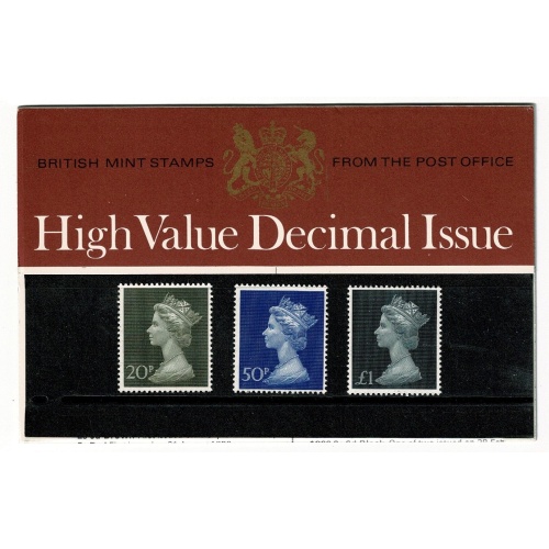 1971 20p-£1 decimal high values. Pack No.38