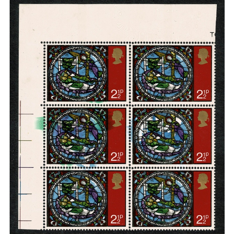 1971 Christmas 2½p. Multiple inking flaws positional block. SG 894 var