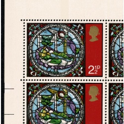 1971 Christmas 2½p. Partial "MISSING YELLOW" Cylinder block of 30. SG 894 var