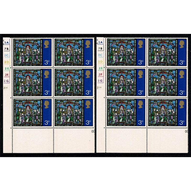 1971 Christmas 3p Cyl. 2A 7B 2C 2D 2E 2F 2G 3H. dot & no dot cylinder block pair