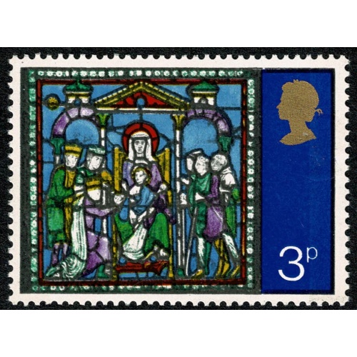 1971 Christmas 3p. SHIFT OF EMBOSSING. SG 895 var.