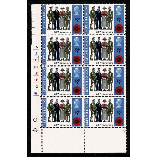 1971 General Anniv. 3p. Cyl. 1A 1B 1C 1D 1E 1F 1G 1H p21 no dot block of eight. SG 887