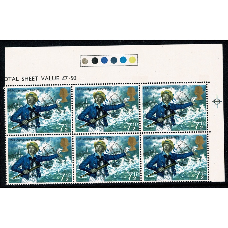 1972 General Anniversaries 7½p. EMBOSSING SHIFT. Traffic light block. SG 902 var