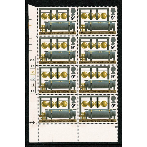 1972 BBC. 9p Cyl. 2A2B1C2D1E1F no dot block of eight. SG 912