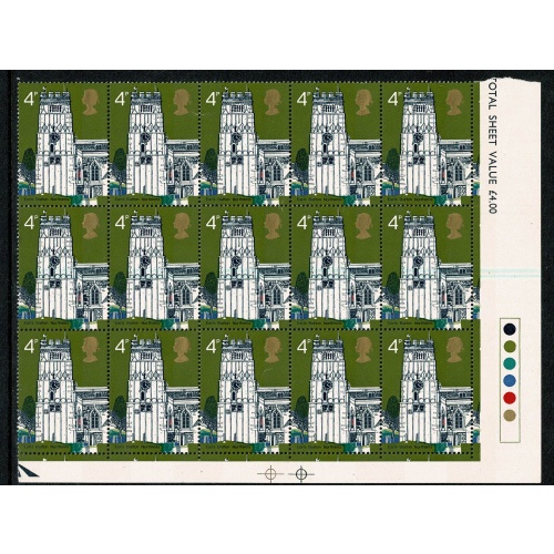 1972 Churches 4p.  GREEN BLADE FLAW positional block.