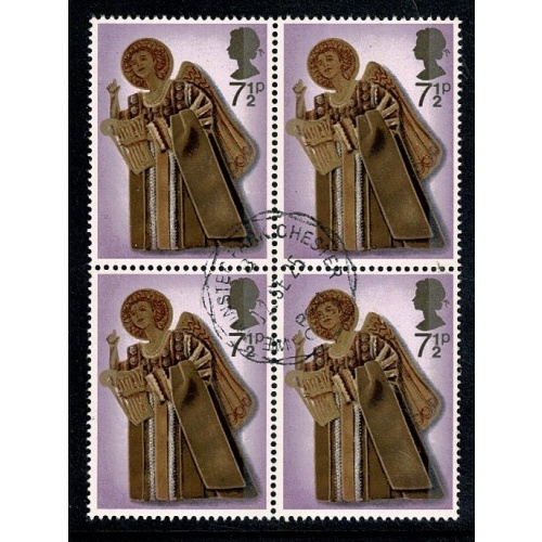 1972 Christmas 7½p. Fine Used block of four. SG 915