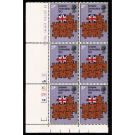 1973 European Communities 3p. Cyl. 3A 4B 3C 2D 2E p40 dot block of six. SG 919