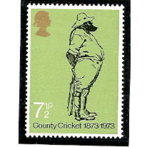 SG 929bvar. 1973 Cricket 7½p. Missing All Over Phosphor plus embossing shift