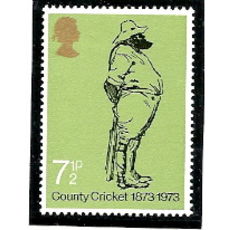 SG 929bvar. 1973 Cricket 7½p. Missing All Over Phosphor plus embossing shift