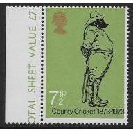 1973 Cricket 7½p. SHIFT OF EMBOSSING. SG 929 var