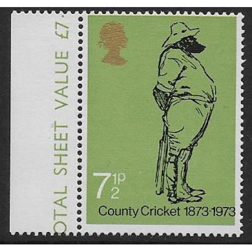 1973 Cricket 7½p. SHIFT OF EMBOSSING. SG 929 var