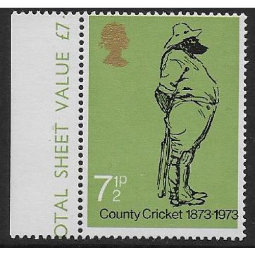 1973 Cricket 7½p. SHIFT OF EMBOSSING. SG 929 var