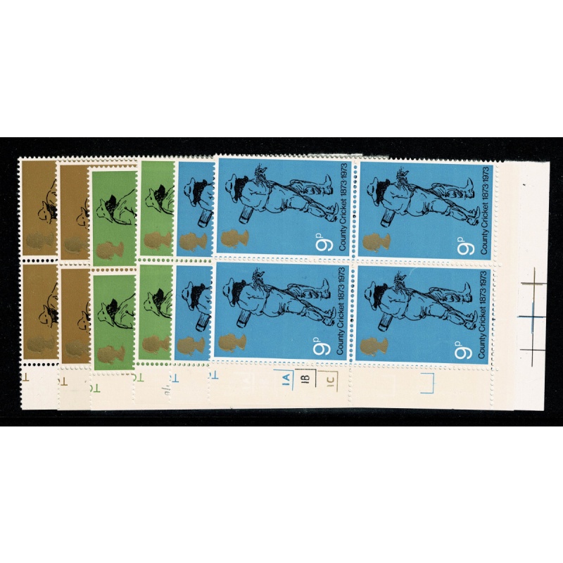 1973 Cricket. Three values in complete set of 6 cylinder blocks of four