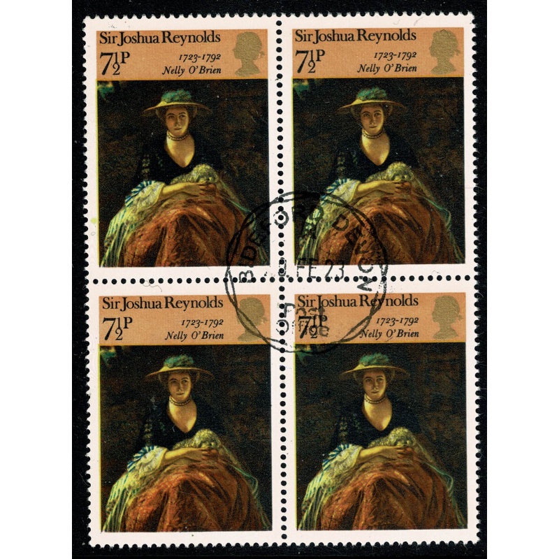 1973 British Paintings 7½p. Fine used block of four.