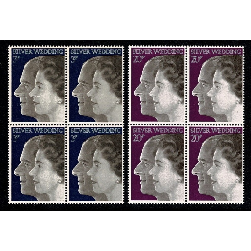 1972 Royal Silver Wedding (Rembrandt). UM set of 2 values. Blocks of four.  SG 916-917