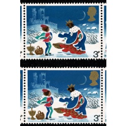 1973 Christmas 3p (PVAD). SHIFT OF BLACK. SG 943a var