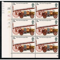 1974 Fire Service 3½p. Cyl. 3A 1B 1C 1D 1E 1F dot block of six.  SG 950