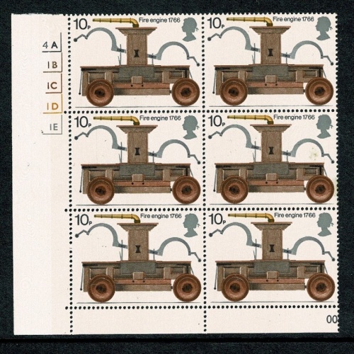 1974 Fire Service 10p. Cyl. 4A 2B 1C 1D 1E no dot block of six.  SG 953