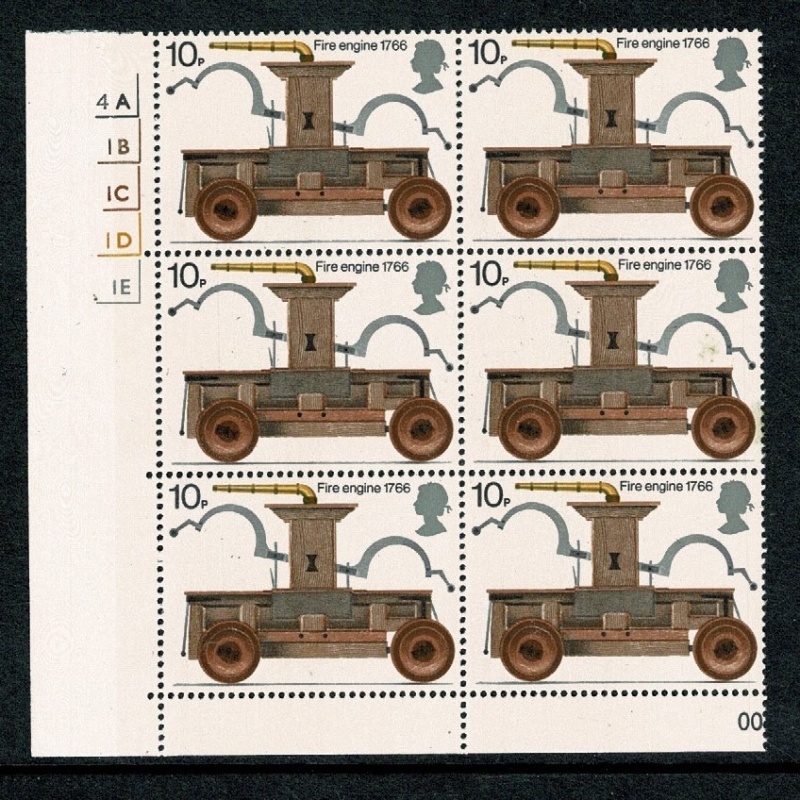 1974 Fire Service 10p. Cyl. 4A 2B 1C 1D 1E no dot block of six.  SG 953