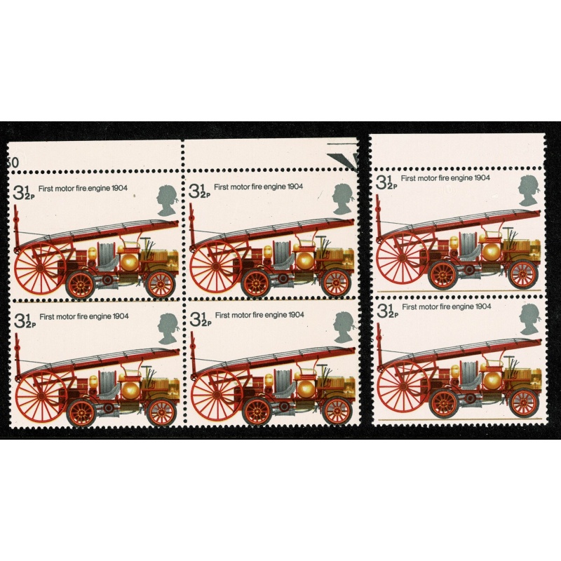 1974 Fire Service 3½p PERFORATION SHIFT. Block of four.. SG 950 var
