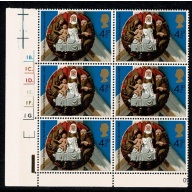 1974 Christmas 4½p.  Cyl. 1B 1C 1D 1E 1F 1G  p58 dot block of six. SG 967