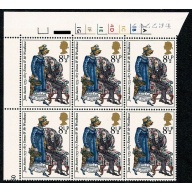 1975 Jane Austen 8½p. Cyl. 1A1B1C4D1E1F1G no dot, no phos cyl. block of six.