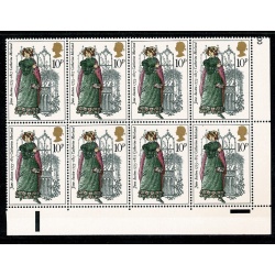 1975 Jane Austen 10p. Listed constant variety "magenta dots left of Queen's head". SG 990 var